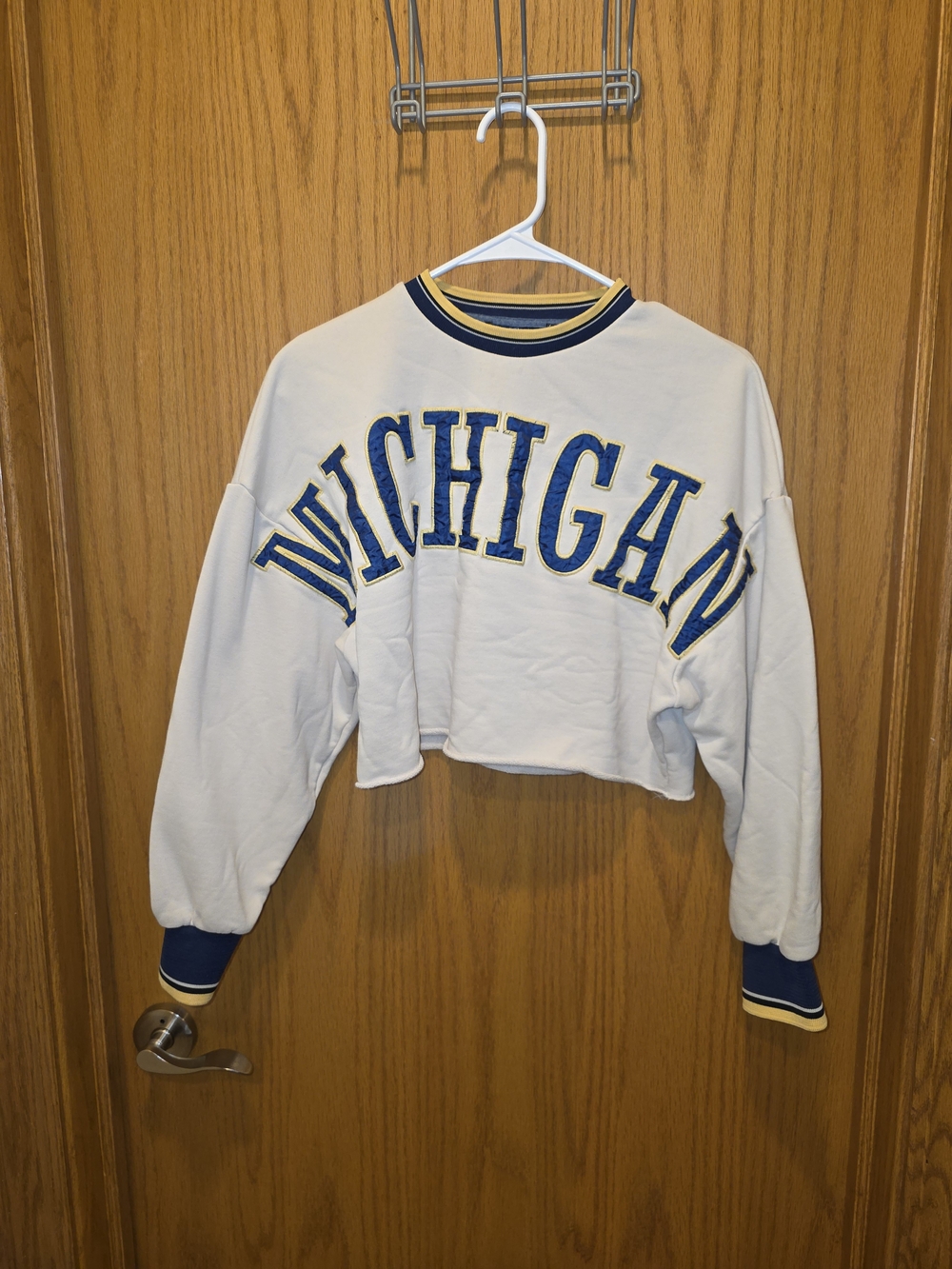 Cropped Michigan Crewneck Sweatshirt - White/Blue